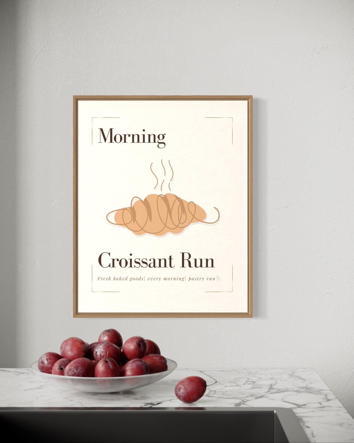 Morning Croissant Run Steaming Croissant Minimalist Kitchen Poster - Image 3