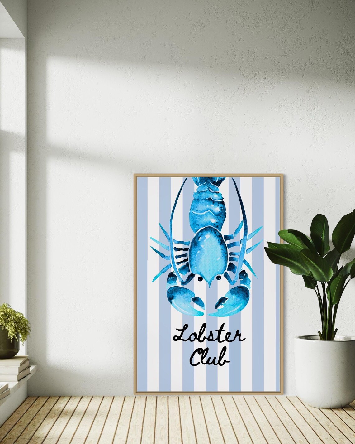 Lobster Club Blue Watercolor Lobster on Striped Kitchen Poster - Image 4