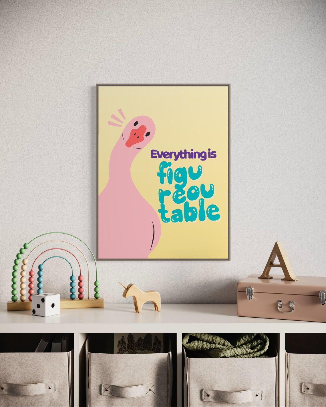 Everything Is Figureoutable Funny Pink Goose Kitchen Quote Poster - Image 6