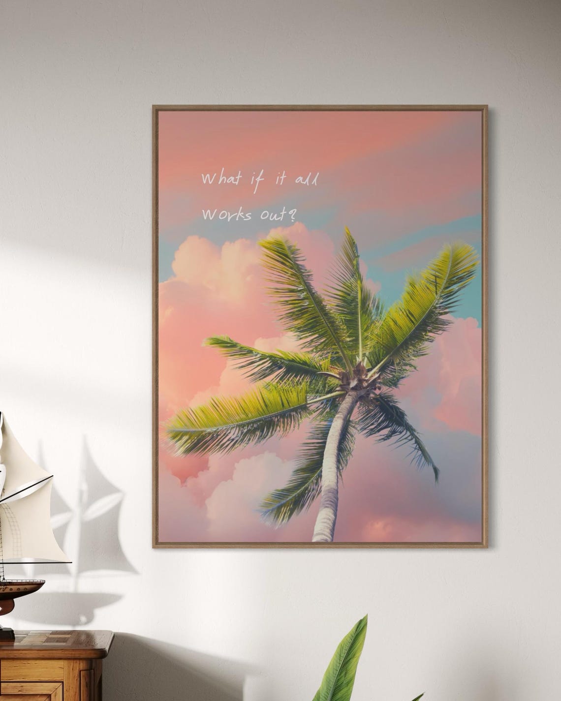 What If It All Works Out Pink Palm Tree Sunset Sky Quote Poster - Image 6