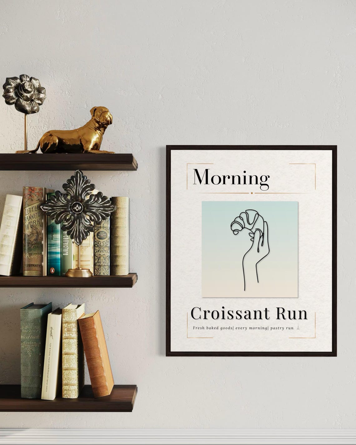Morning Croissant Run Hand Line Art Minimalist Kitchen Poster - Image 3