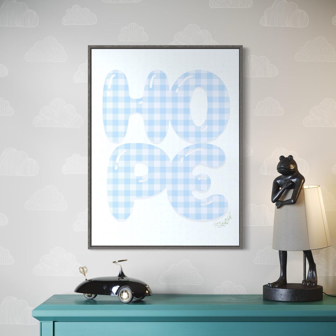 Hope Blue Gingham Bubble Letter Typography Quote Decor Poster - Image 6