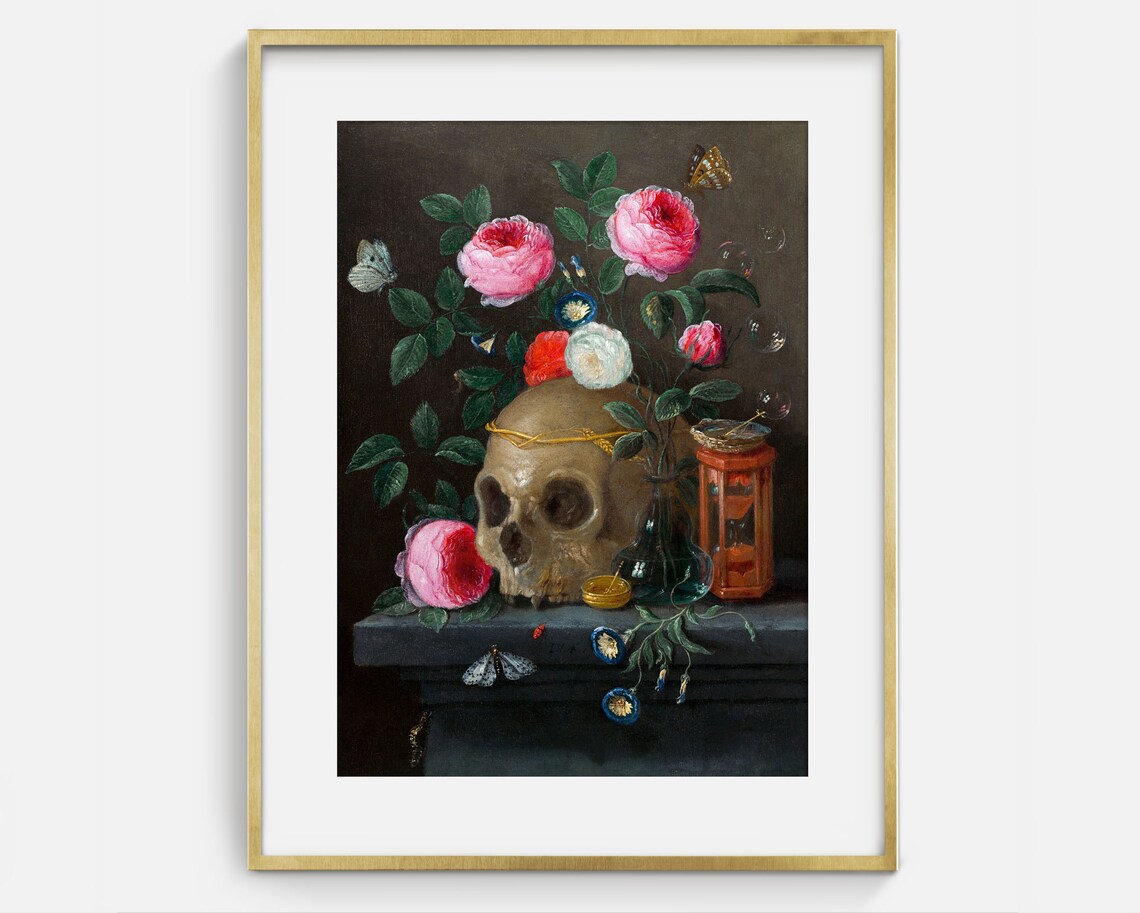 Gothic Skull and Roses Vintage Art Print - Image 2