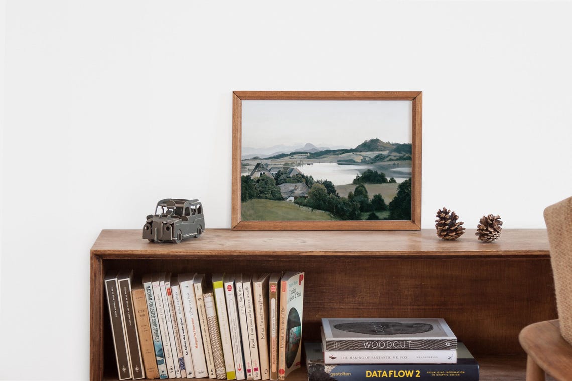 Vintage Lake Mountain Landscape Scenic Nature Wall Art Serene Lake View With Distant Mountains - Image 2