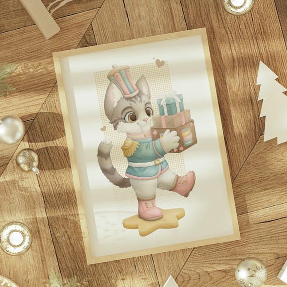 Cat Nutcracker Art Food Gifts Christmas Illustration Wall Decor