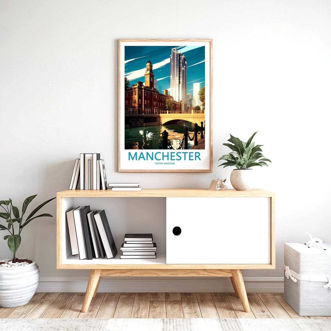 Manchester United Kingdom Clock Tower Skyscraper Swans Poster - Image 2