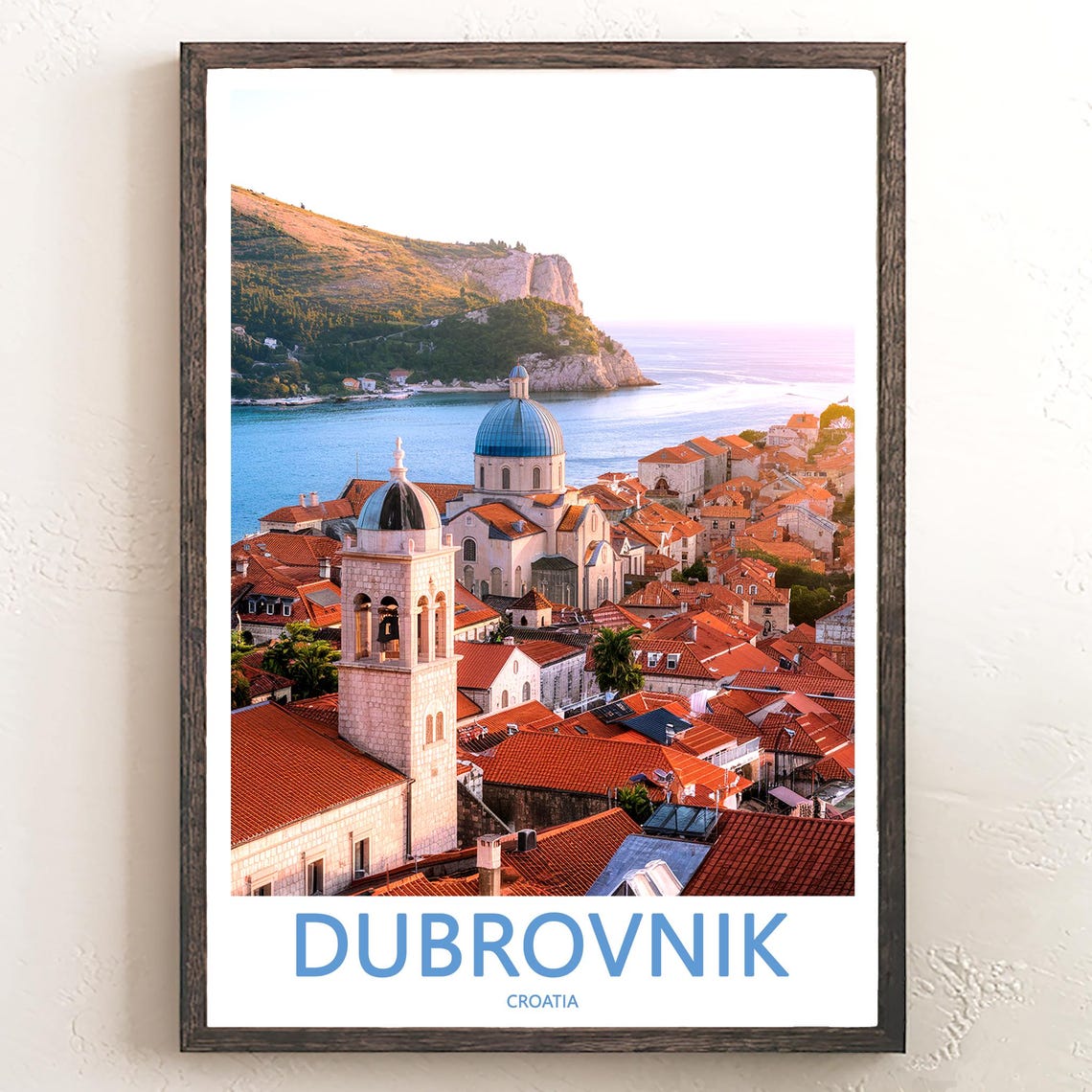 Dubrovnik Old Town Rooftops Sunset Bell Tower Photo Travel Poster