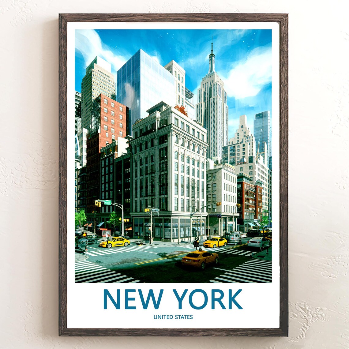 New York Midtown Avenue Yellow Taxis Empire State View Poster