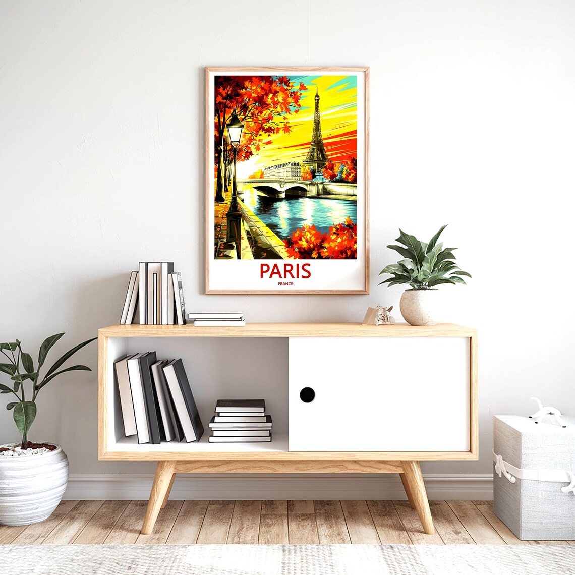 Eiffel Tower at Orange Autumn Sunset Over Seine Bridge Scene Poster - Image 2