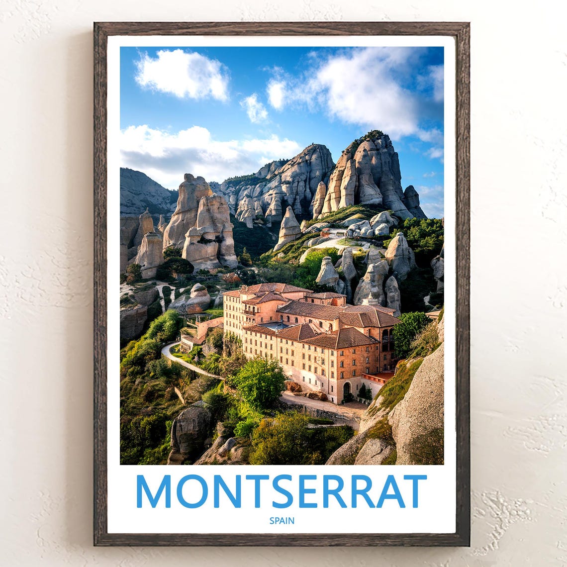 Montserrat Monastery Aerial View in Rocky Mountains Travel Poster