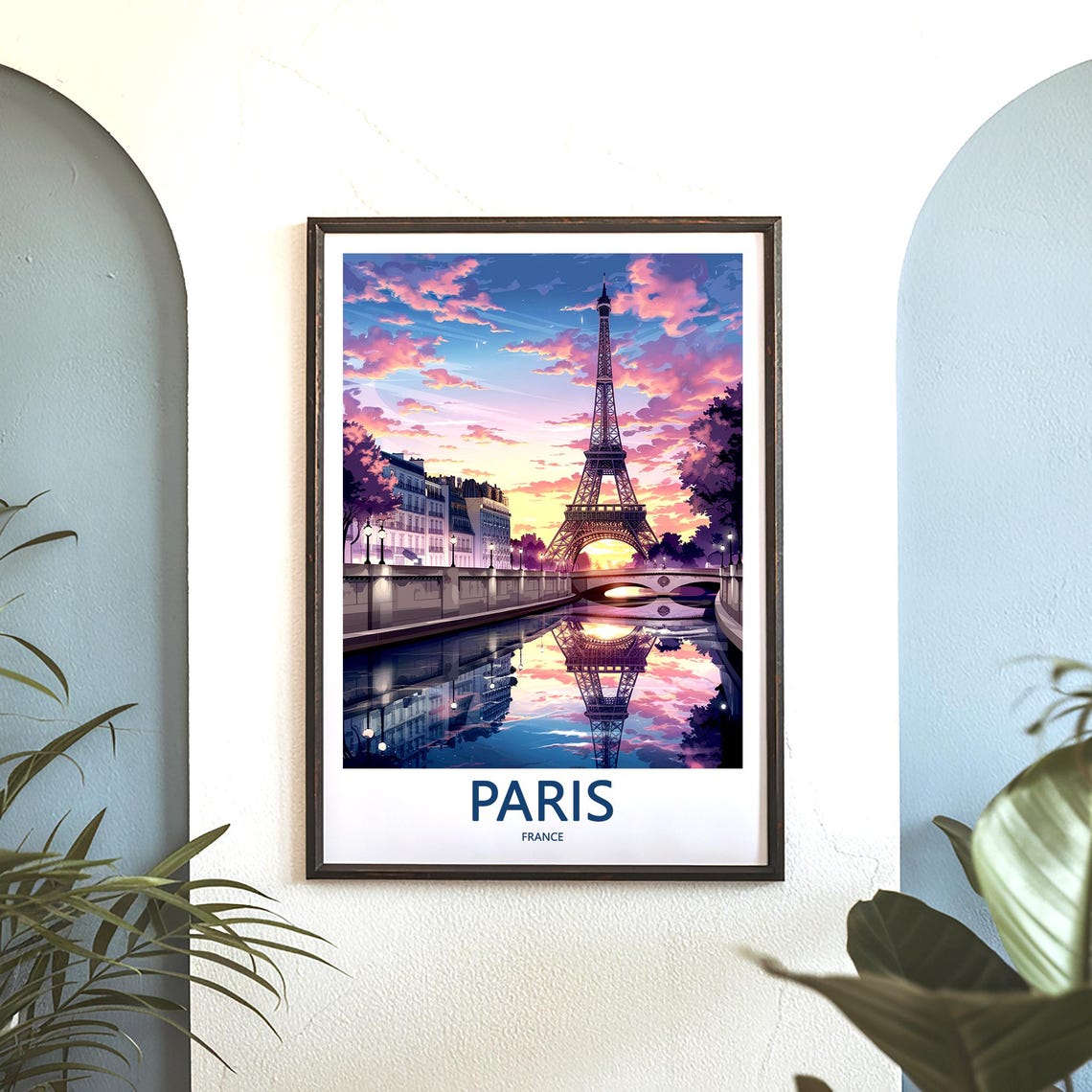 Eiffel Tower Reflected in the Seine Under a Pink Sunset Sky Poster - Image 3
