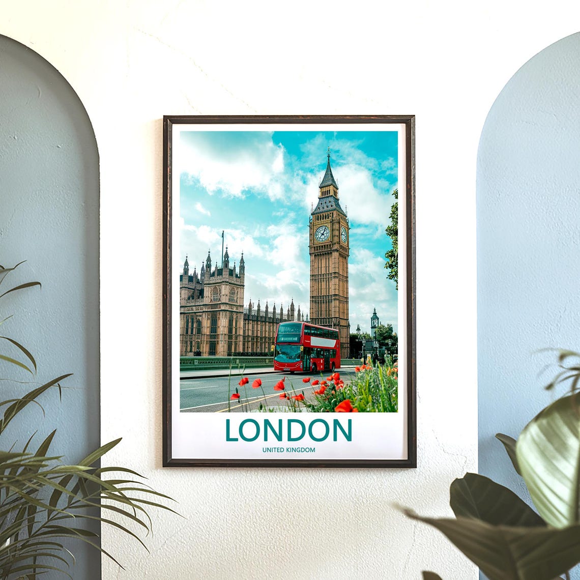 Big Ben Red Double Decker Bus Poppies on a Summer Day Photo Poster - Image 3