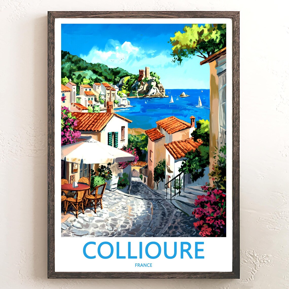 Collioure France Painted Harbor Street Artistic Travel Poster