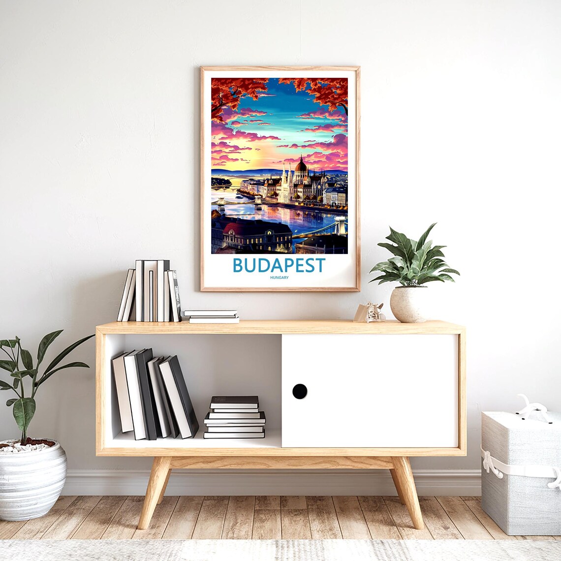 Budapest Hungary Parliament Sunset Painted River Travel Poster - Image 2