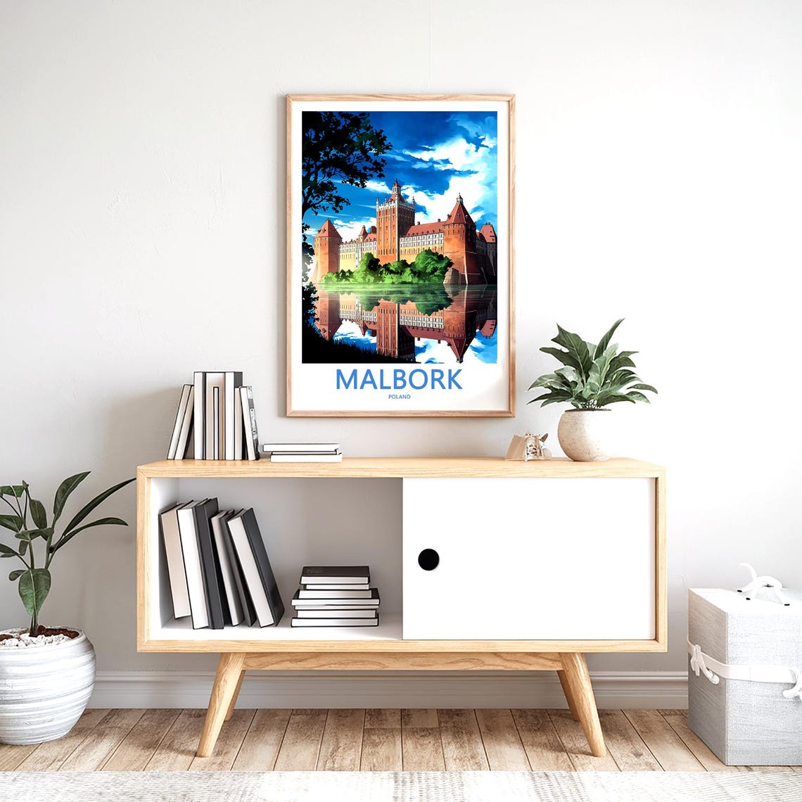 Malbork Poland Medieval Castle Mirror Reflection Illustration Poster - Image 2
