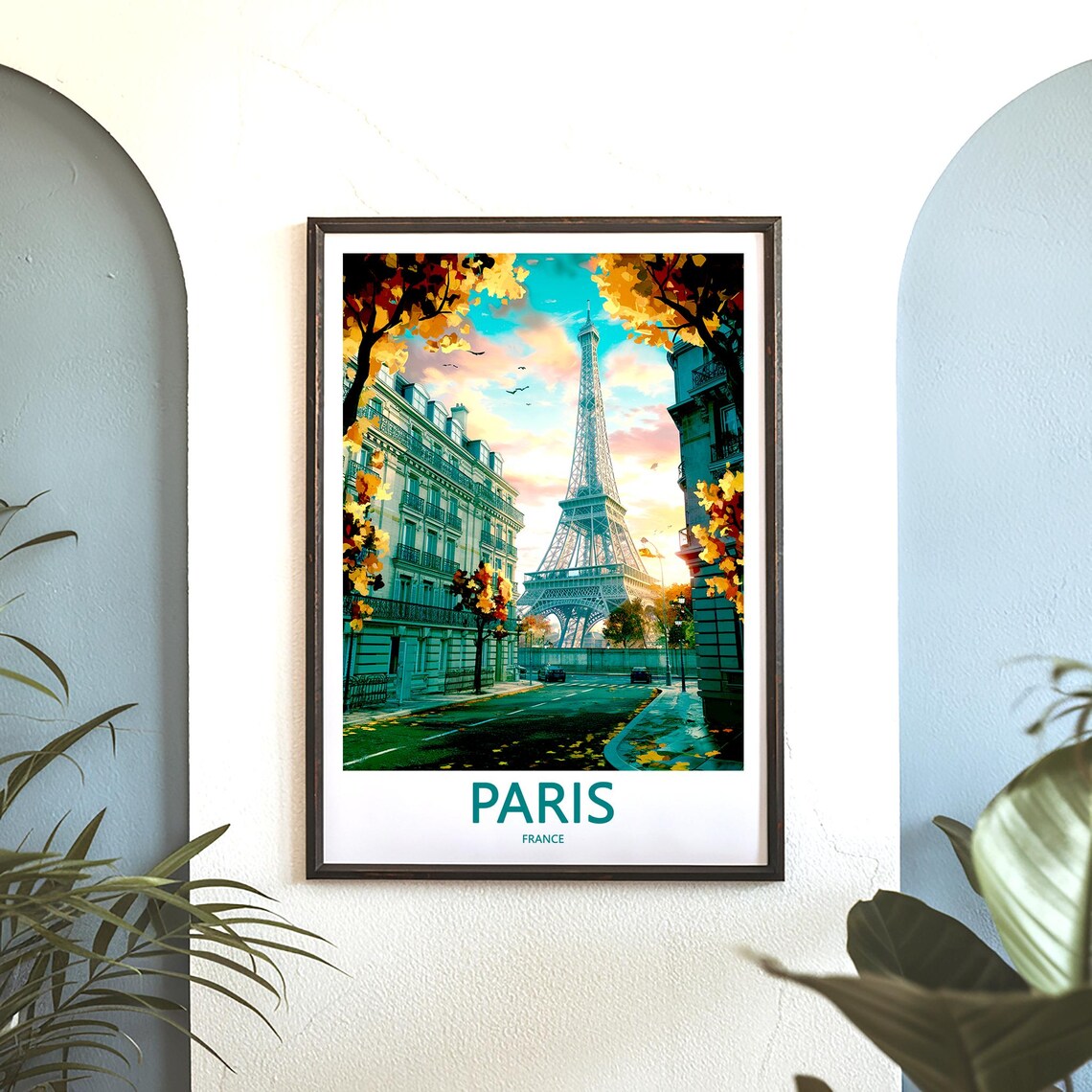 Eiffel Tower Autumn Street Wet Pavement Cars Paris France Poster - Image 3