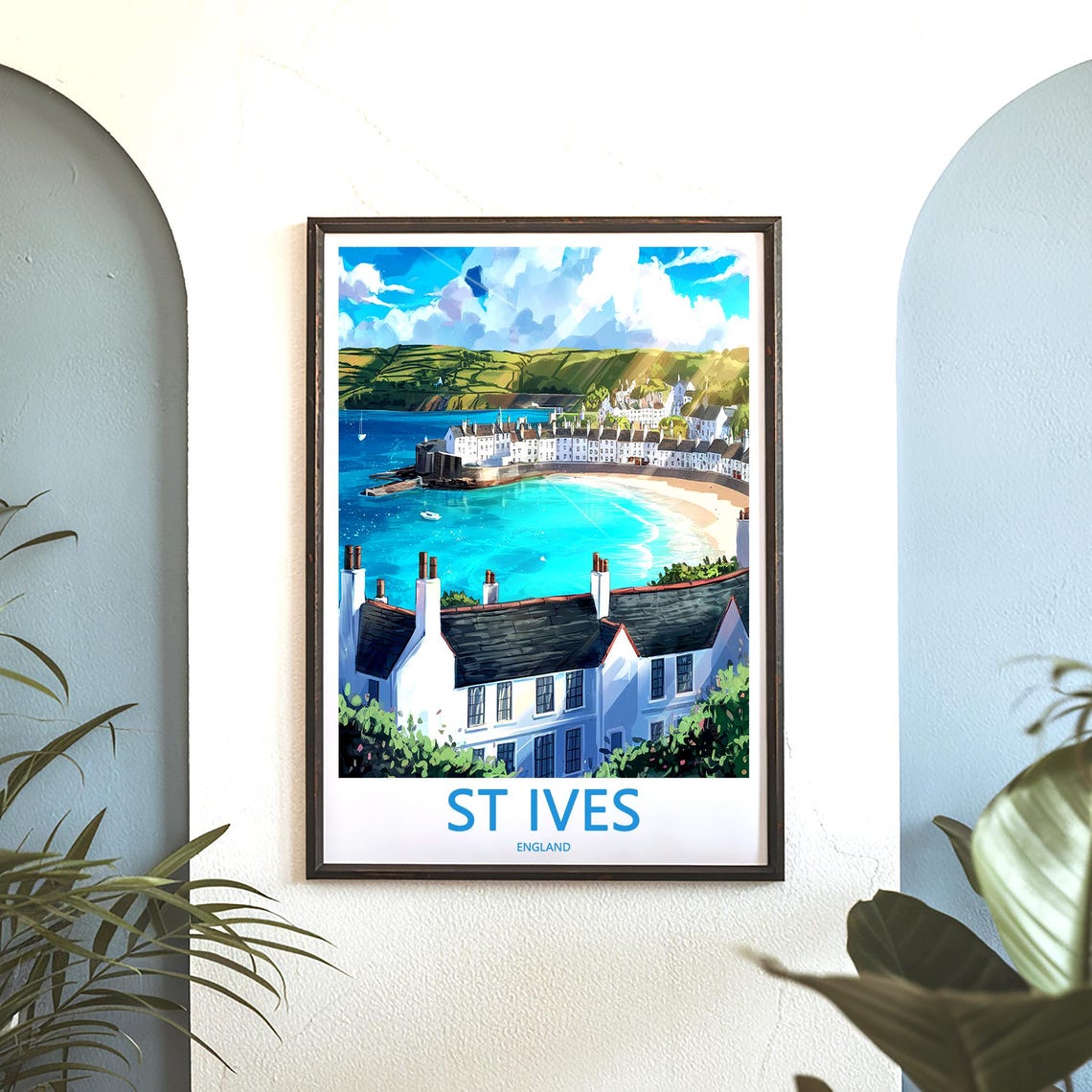St Ives England White Cottages Overlooking Sweeping Bay Poster - Image 3