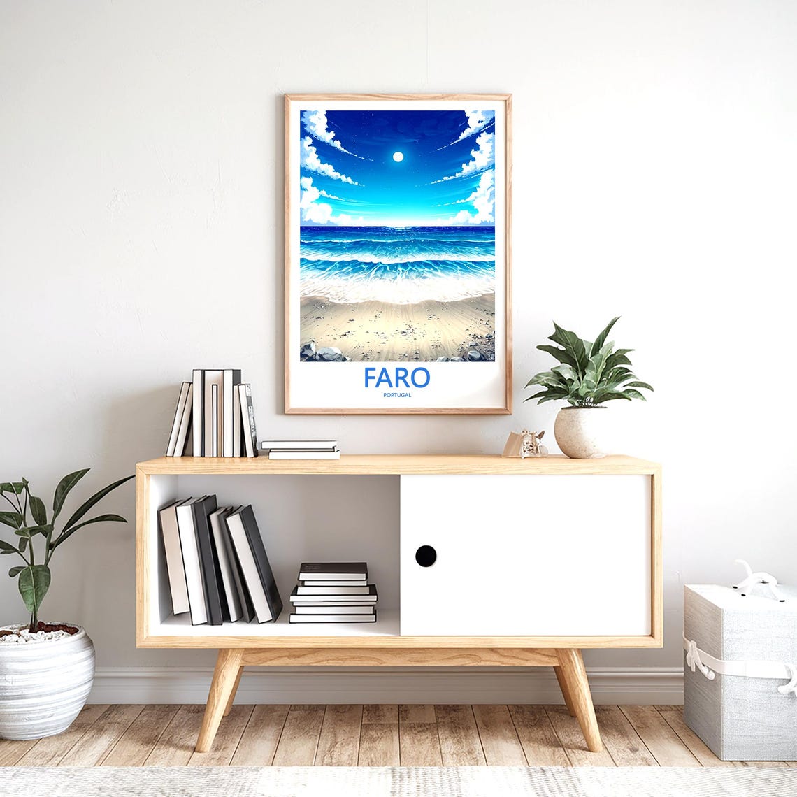 Faro Portugal Moonlit Night Beach with Rolling Waves Anime Poster - Image 2