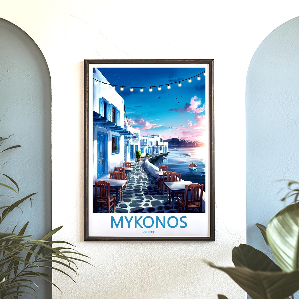 Mykonos Waterfront Dining At Night Greece Travel Decor Poster - Image 3