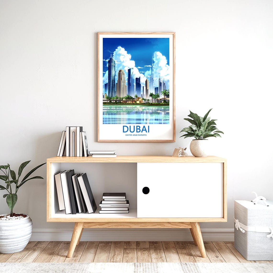 Dubai Burj Khalifa Daytime Skyline with Palm Trees Lakeside Poster - Image 2
