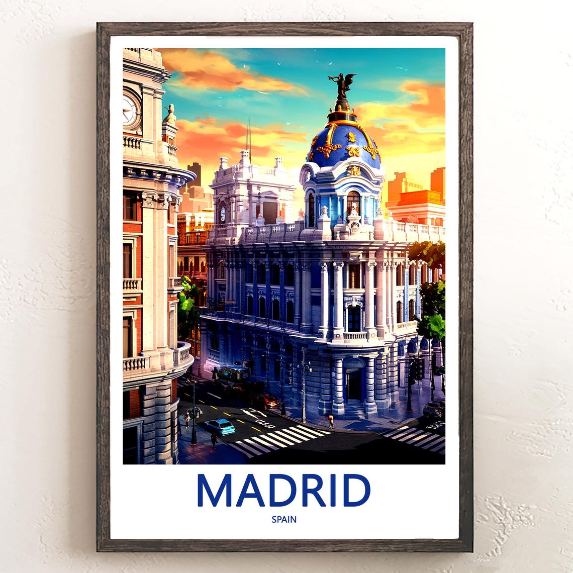 Madrid Metropolis Dome Sunset Golden Hour Skyline Art Poster