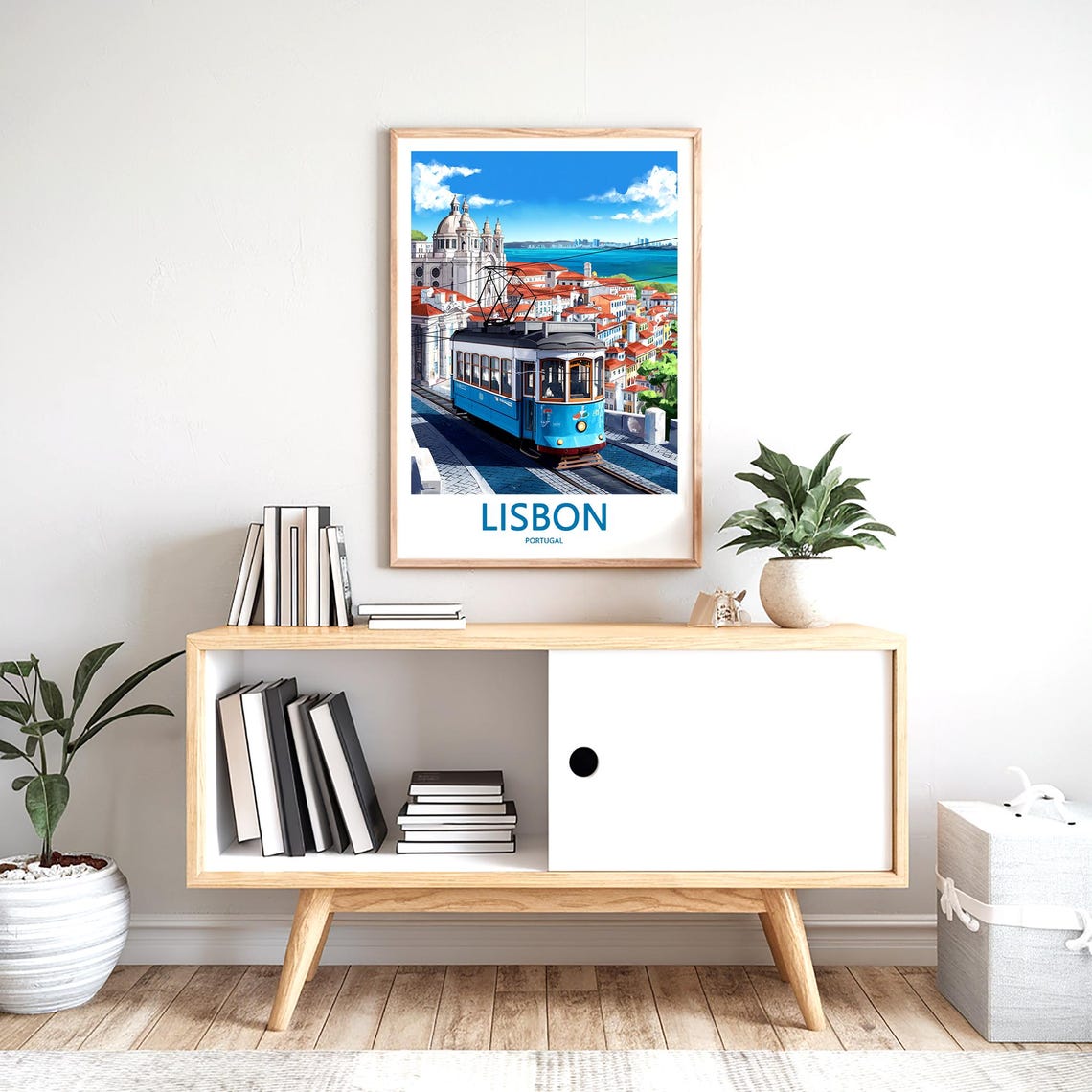 Lisbon Blue Tram 123 With Pantheon Dome River Panorama Poster - Image 2