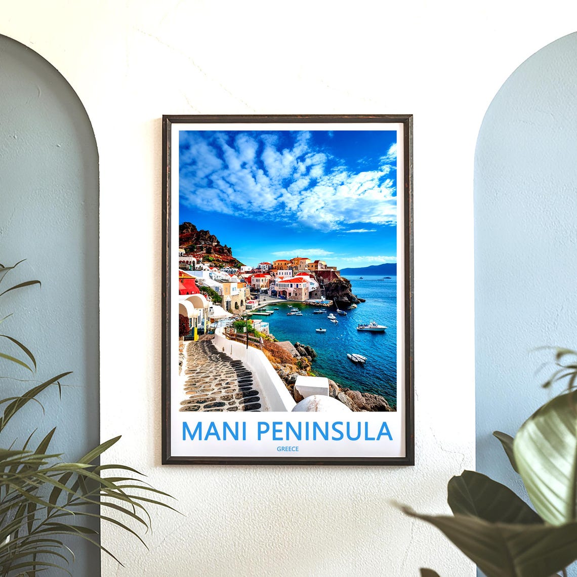 Mani Peninsula Greece Old Harbor and Cobbled Walkway Photo Poster - Image 3