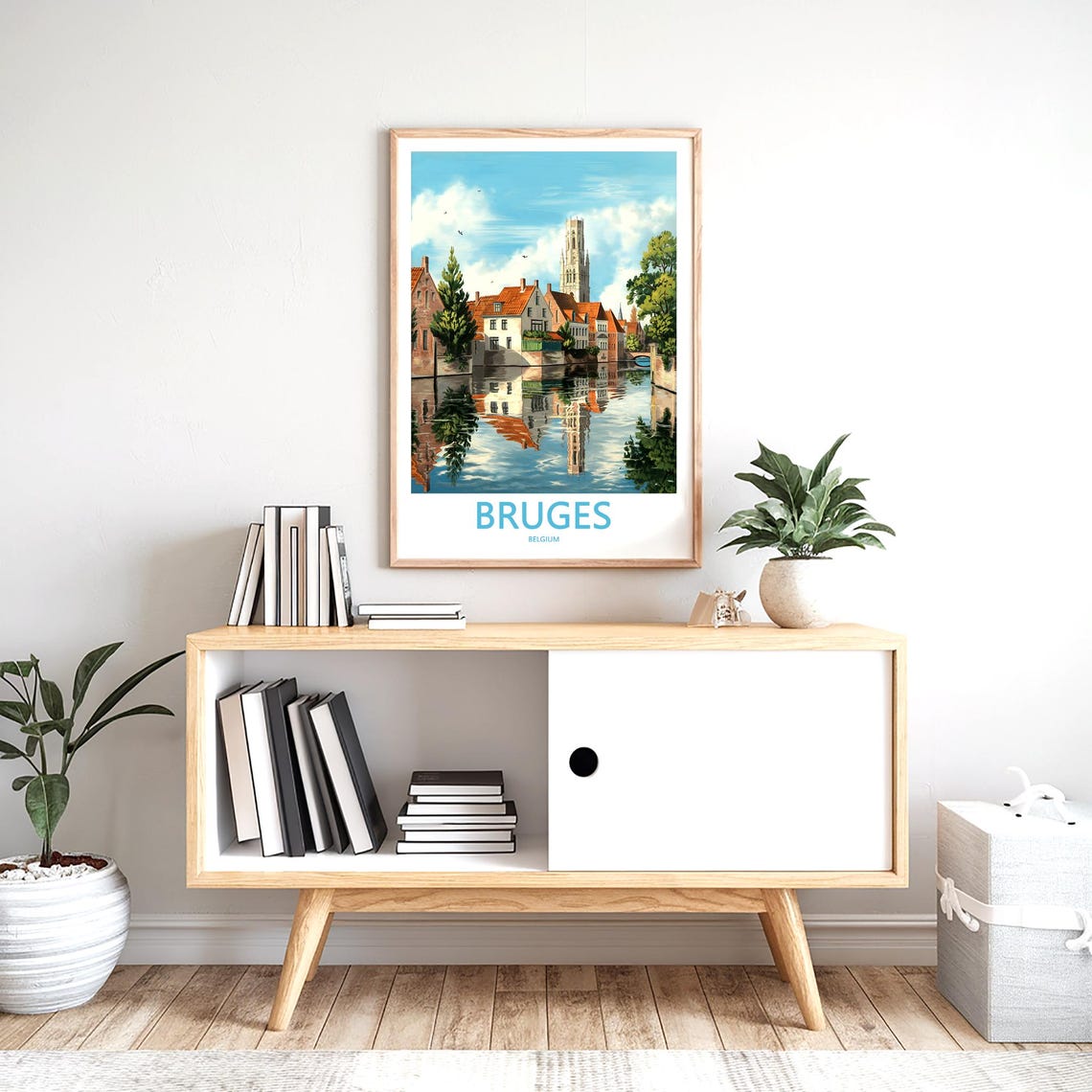 Bruges Belgium Canal Tall Church Tower and Morning Calm Poster - Image 2