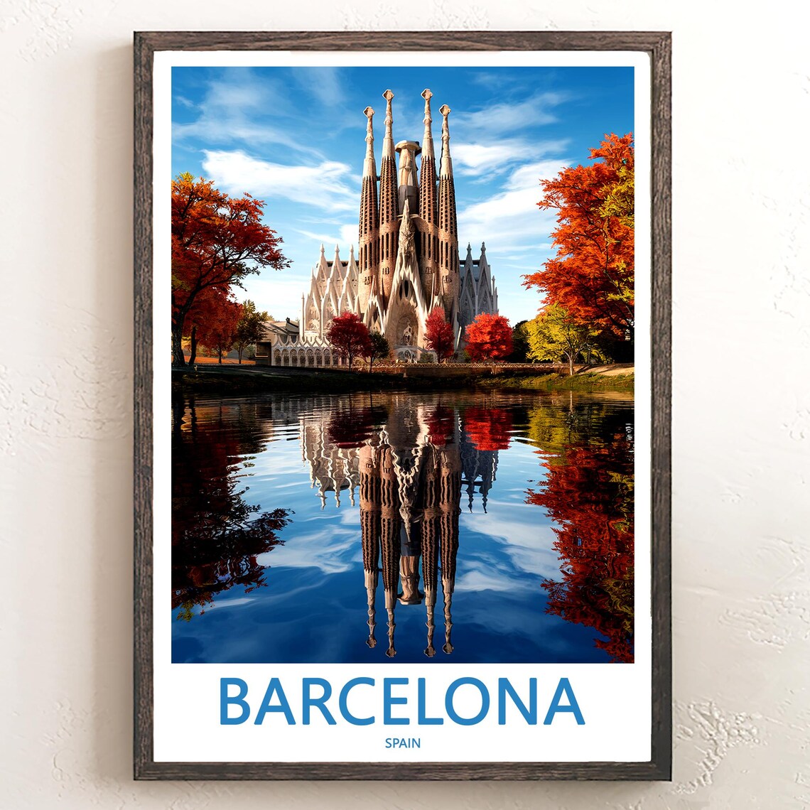 Barcelona Sagrada Família Fall Colors Mirror Lake Travel Poster