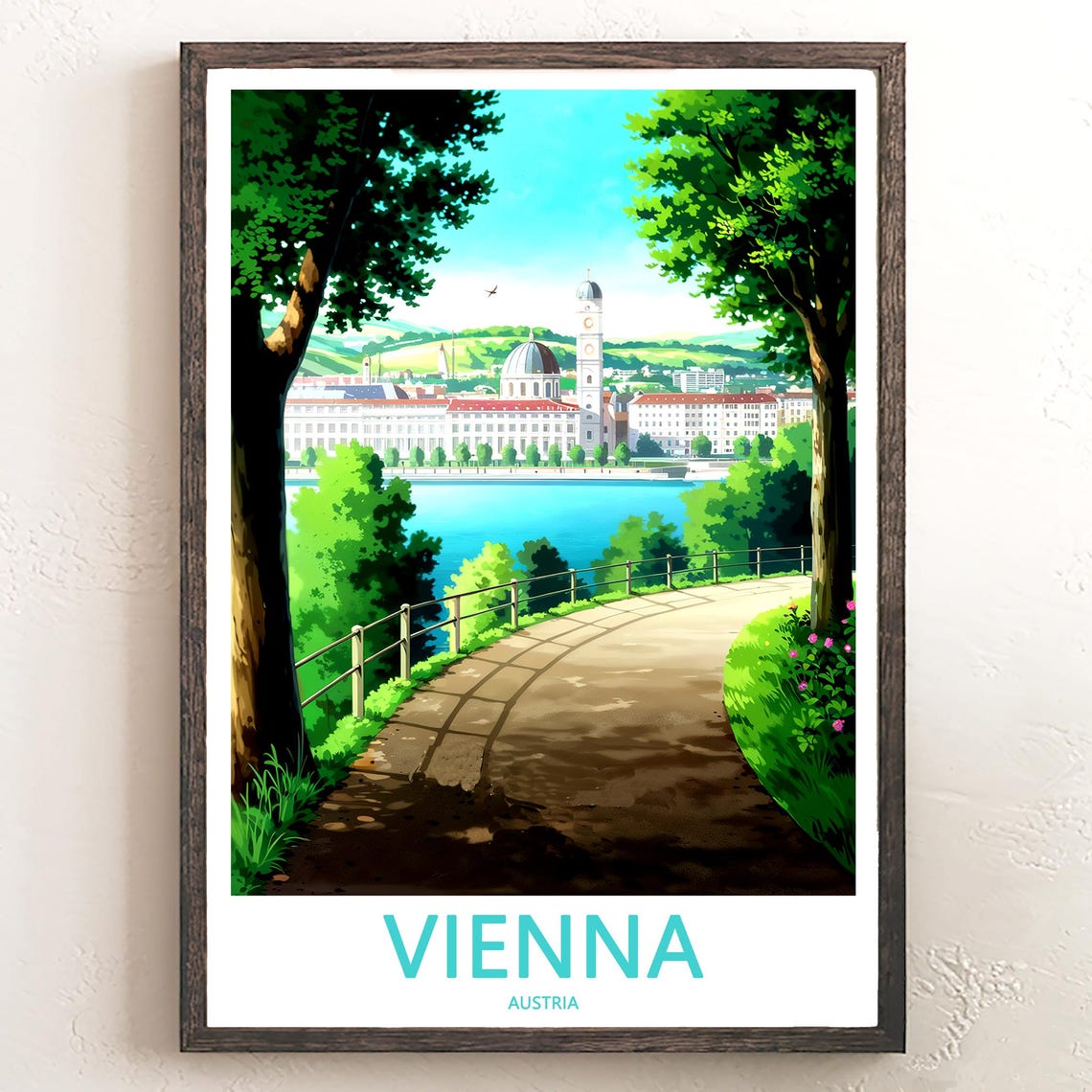 Vienna Riverside Skyline View from Green Park Path Travel Poster