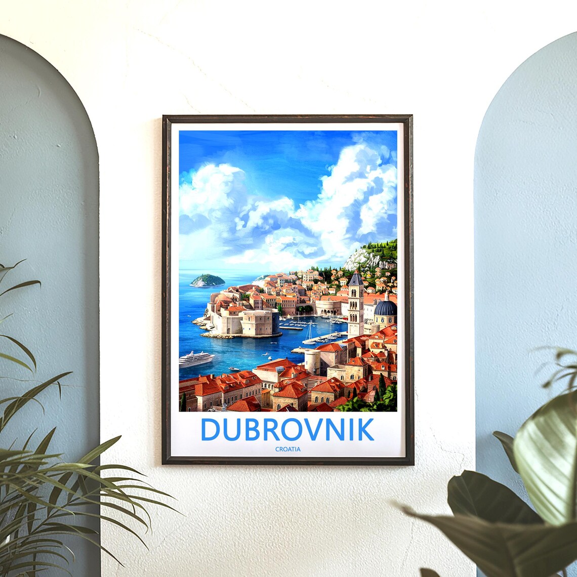 Dubrovnik Old Town Harbor Cruise Ship Illustration Travel Poster - Image 3
