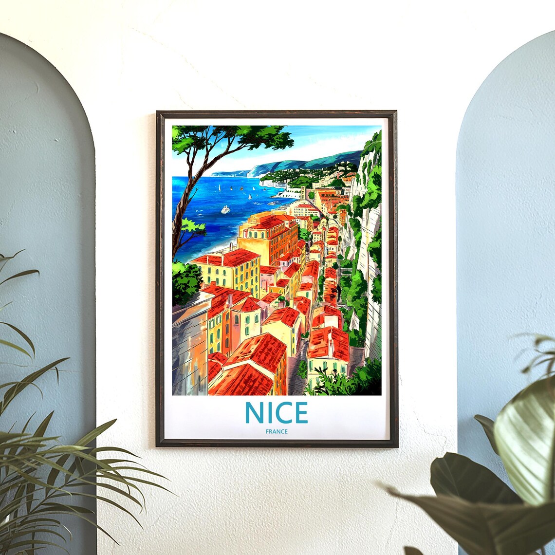 Nice France Cliffside Old Town Red Roofs Travel Decor Poster - Image 3