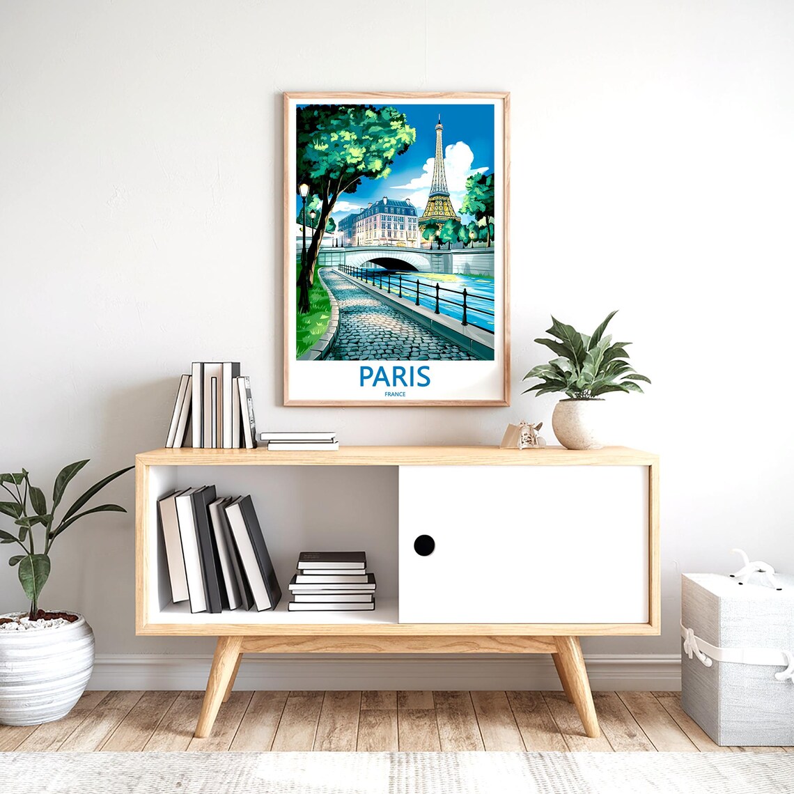 Eiffel Tower Over the Seine Illustrated Paris France Travel Poster - Image 2