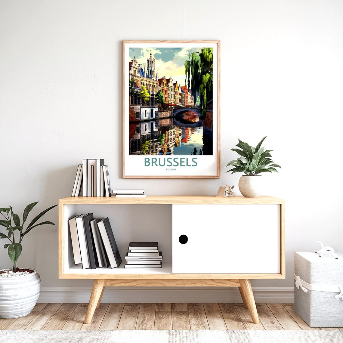 Brussels Canal Painted Guild Houses Reflection Vintage Art Poster - Image 2
