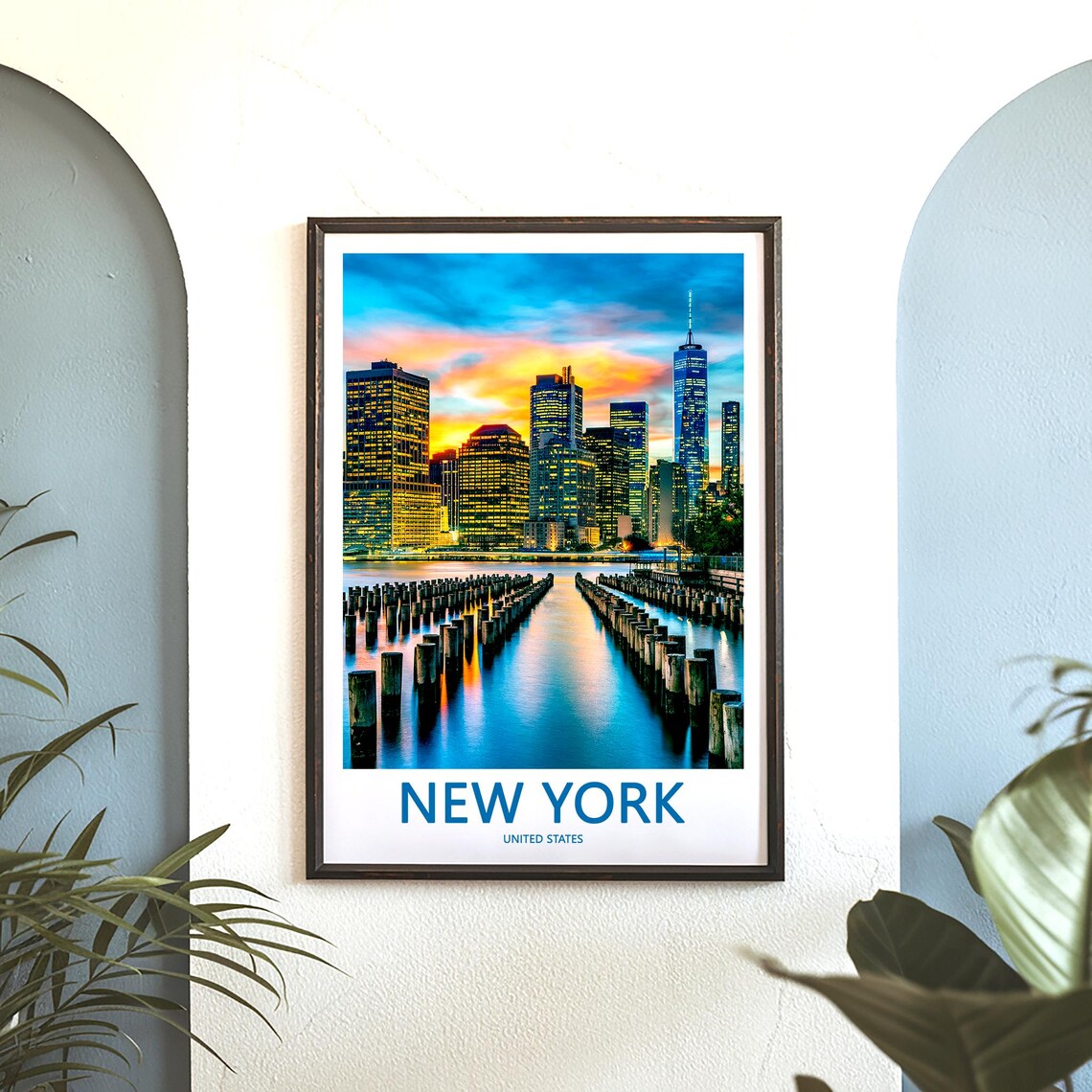 New York Manhattan Dusk Skyline Pier Channel Pink Sunset Poster - Image 3