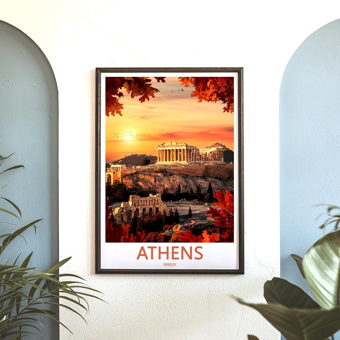 Athens Acropolis Sunrise Framed by Oak Leaves Odeon Photo Poster - Image 3