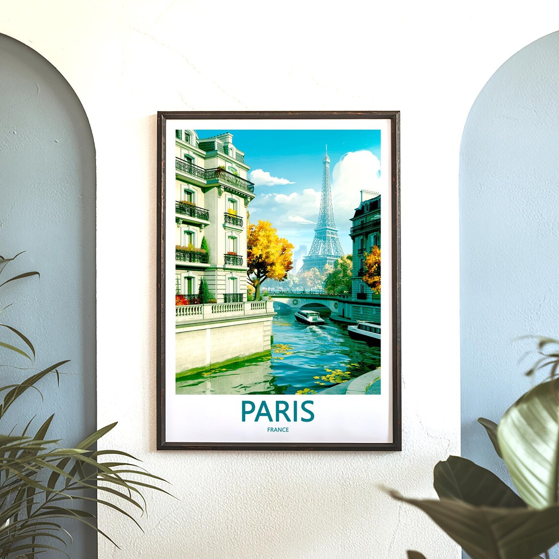 Eiffel Tower Canal Tour Boats Golden Tree Paris France Travel Poster - Image 3