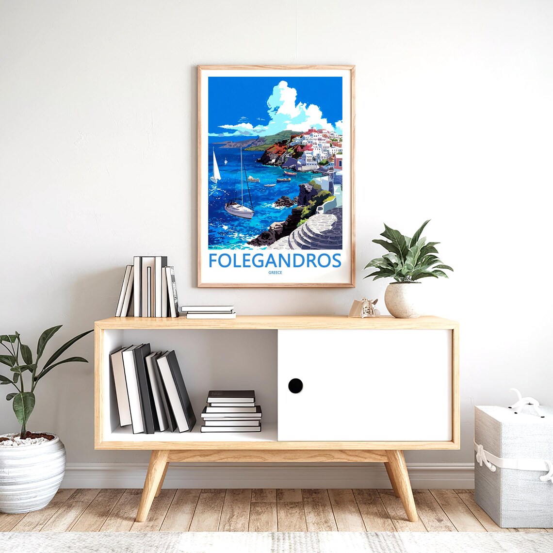 Folegandros Sailboats and Cliff Village Greece Travel Poster - Image 2