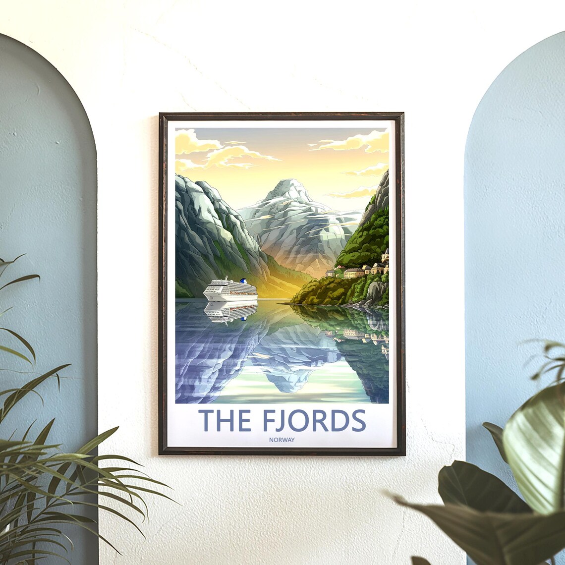 Norwegian Fjords Cruise Ship Among Cliffs Retro Travel Poster - Image 3
