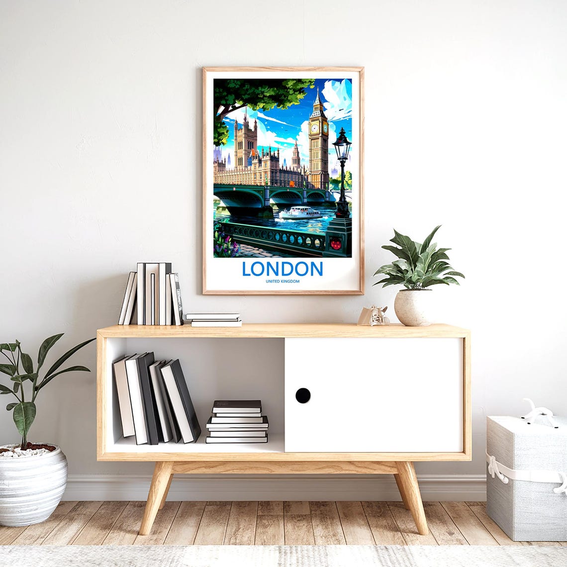 Big Ben and Westminster Bridge Tour Boat Illustration Poster - Image 2