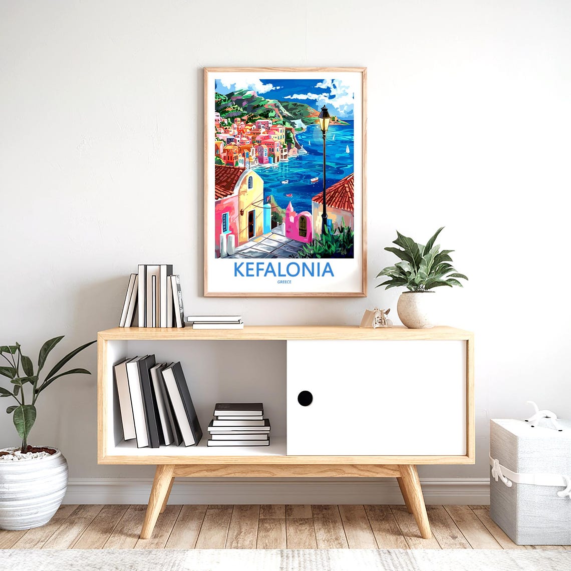 Kefalonia Greece Hillside Village Street Lamp Painted Poster - Image 2