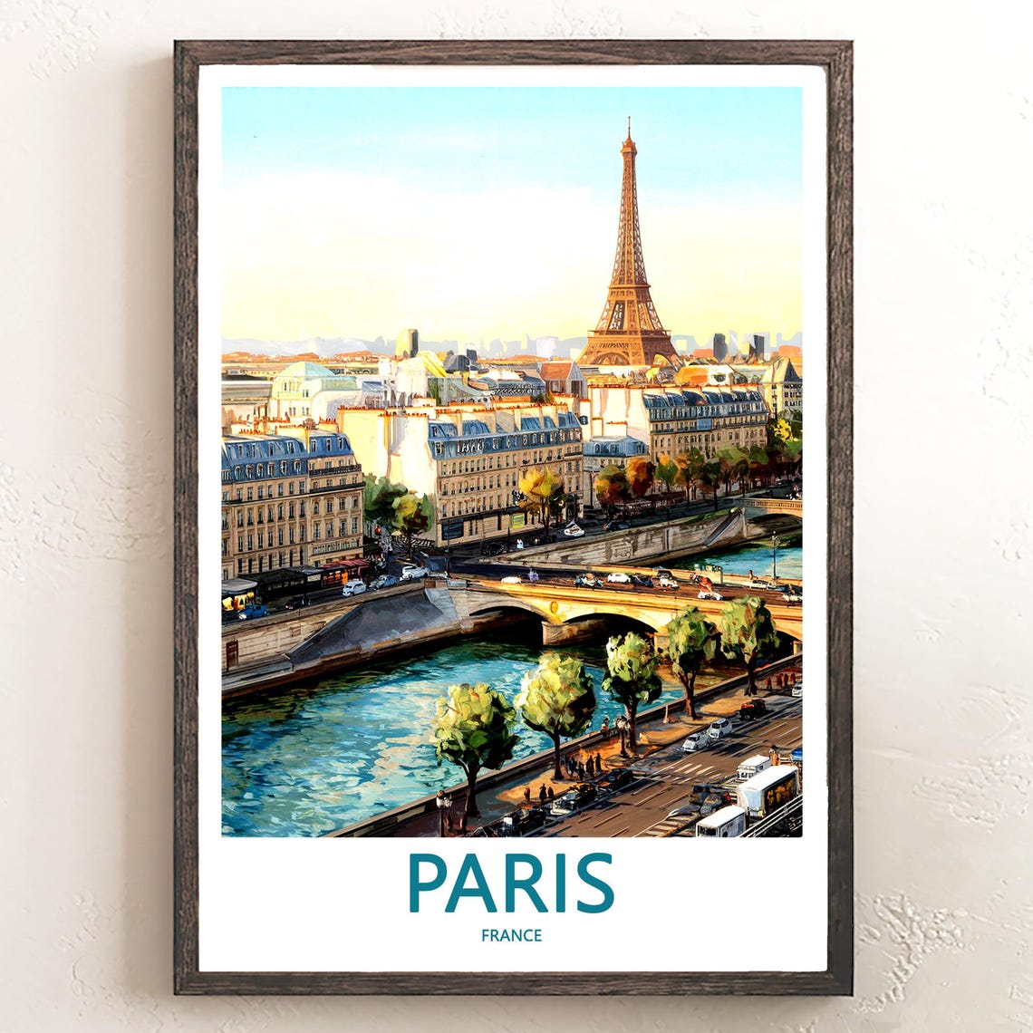 Paris Eiffel Tower Seine Sunset Warm Painterly Cityscape Poster