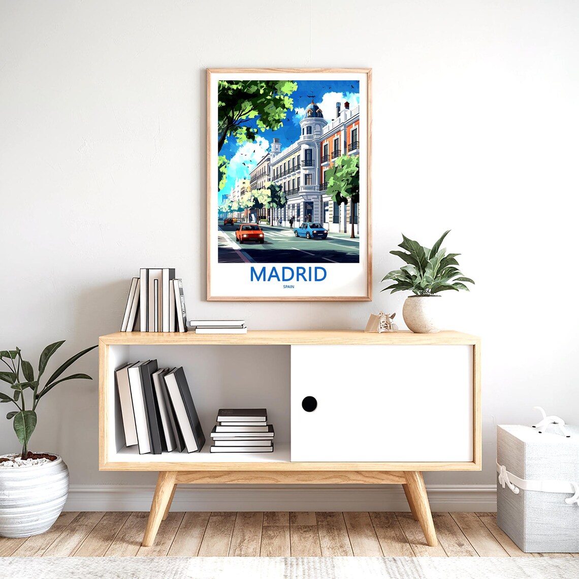 Madrid White Corner Buildings Busy Street Blue Sky Art Poster - Image 2