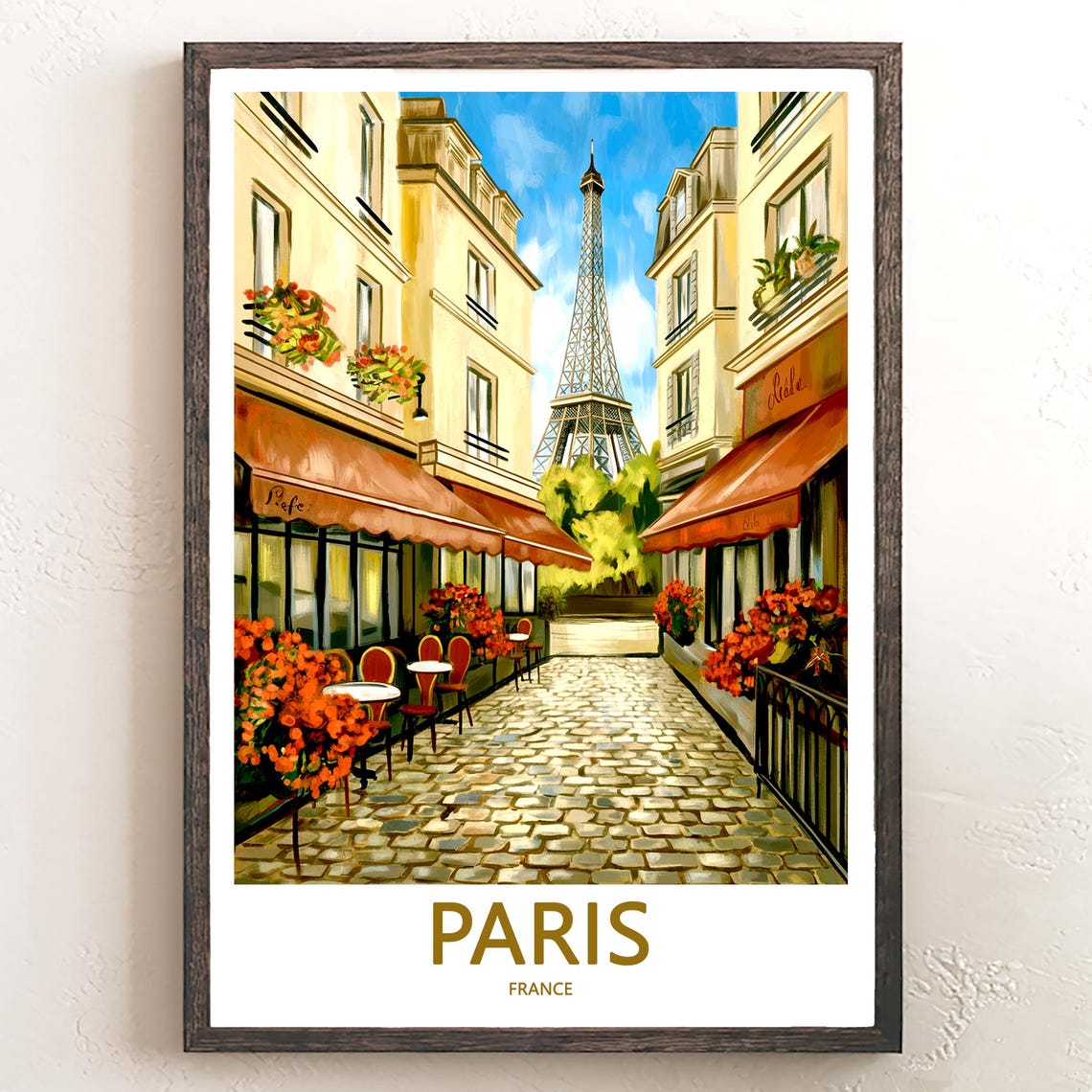 Paris Eiffel Tower View From Charming Cobblestone Cafe Alley Poster