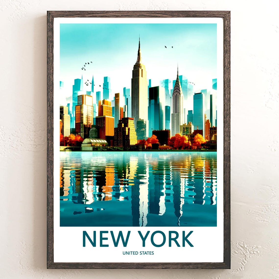 Autumn Manhattan Skyline with a Calm Water Reflection Poster