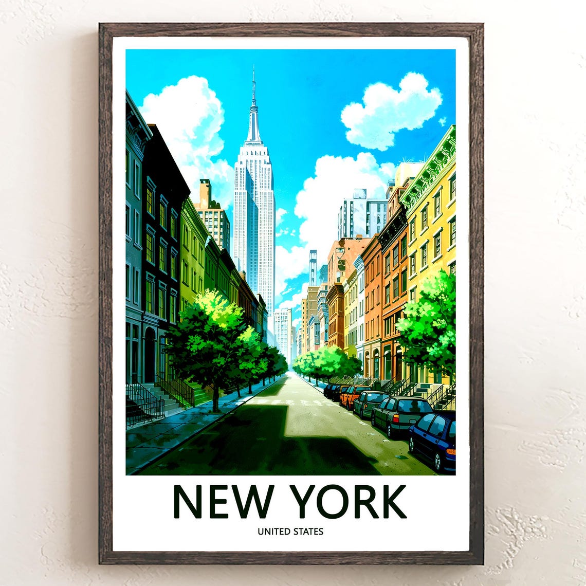 Quiet Brownstone Street Facing the Empire State Building Poster