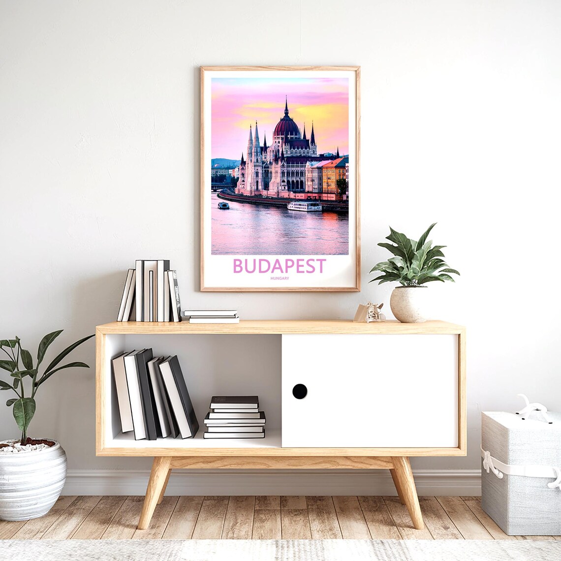 Budapest Hungary Parliament Rosy Sunset With Cruise Boats Poster - Image 2