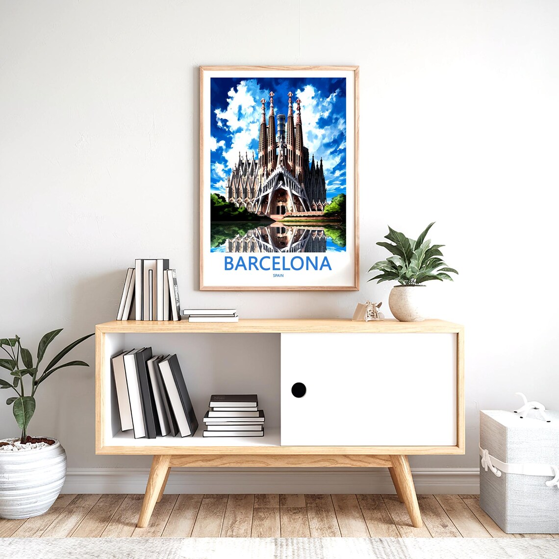 Barcelona Sagrada Familia Water Reflection Deep Blue Sky Travel Poster - Image 2