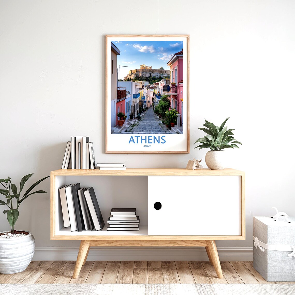 Athens Plaka Street Pastel Houses Acropolis View Photo Poster - Image 2