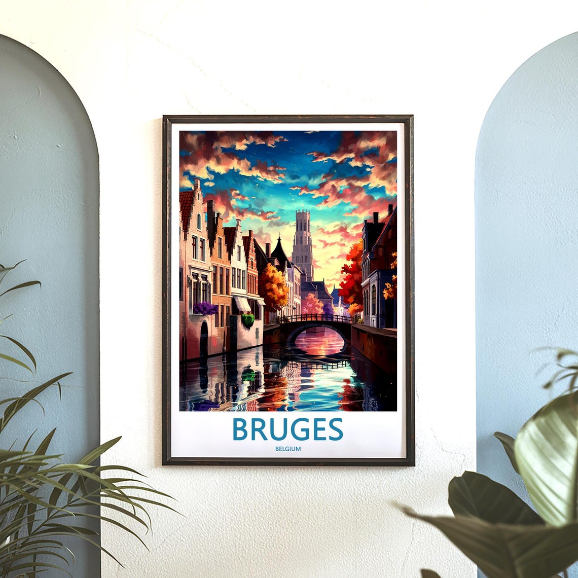 Bruges Belgium Sunset Canal Bridge With Autumn Colors Poster - Image 3